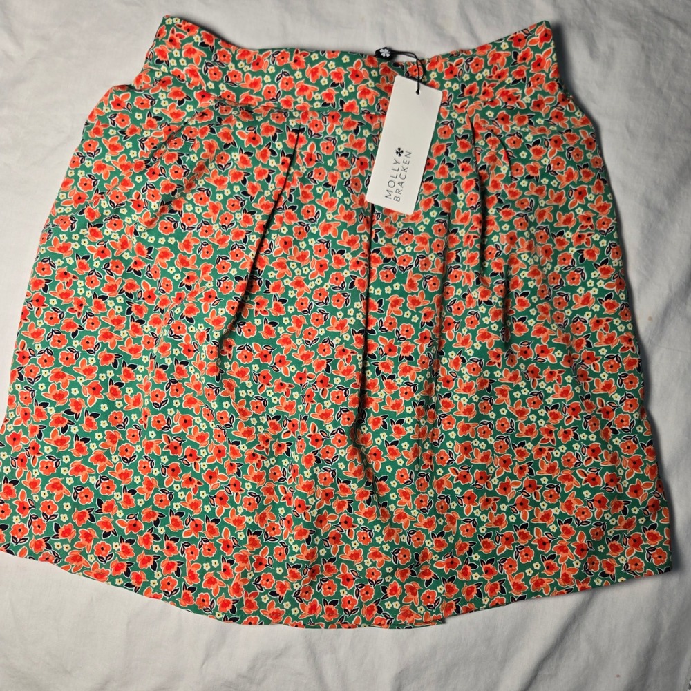Molly Bracken Ireland Green Floral Mini Skort Pleated Skirt Shorts XS LA396BP21